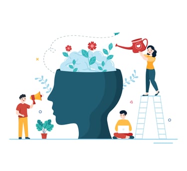 People attending and watering a giant human brain like plant