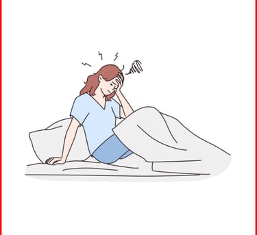 A woman waking up with a headache