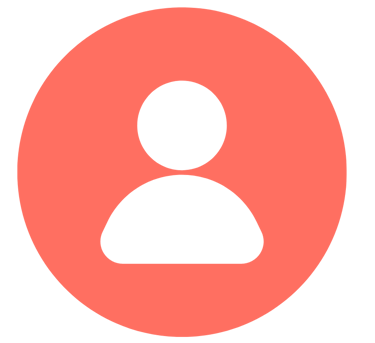 A circular coral coloured icon with a stylised image of a person's head and shoulders in white