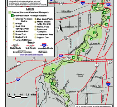 Rocky River Steelhead Trout Fishing Map - Cuyahoga County access points