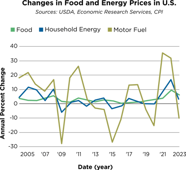 changes in food and energy prices in the U.S. graph/chart