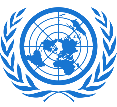 The official blue United Nations logo featuring a world map projection and olive branches.