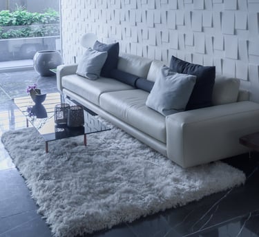 a living room with a couch and a rug