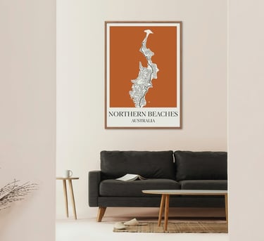 Northern Beaches Map Poster Living Room
