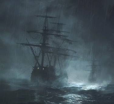 Convict ships heading for New South Wales, Australia in stormy seas