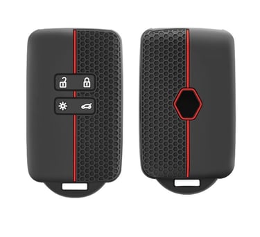 Voorzijde en achterzijde van een hoesje voor een auto smart key.