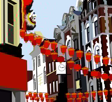 Illustration of Chinatown in London. Click to buy on Red Bubble.