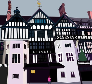 Illustration of Liberty London. Click to buy on Red Bubble.