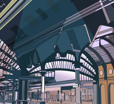 Vector digital drawing of York railway station. Click to buy on Red Bubble.