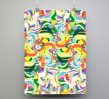 Hanging print of yellows and greens abstract digital art print