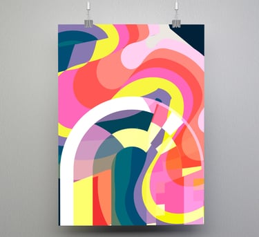 Pink colourful rainbow swirling art print