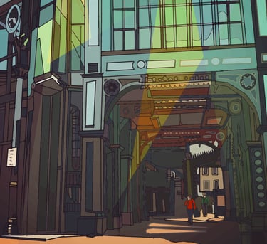 Digital drawing of Borough Market in London.  Click to buy on Red Bubble.