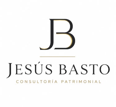 Jesús Basto Consultoría Patrimonial logo featuring a black and gold JB monogram on white background.