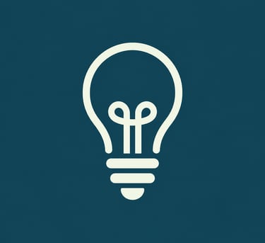 Minimalist light bulb icon on a dark teal background representing creative ideas and innovation.