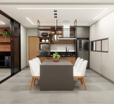 cozinha com estilo industrial decorada através de uma consultoria de interiores