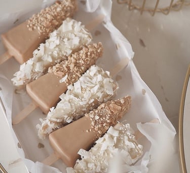 a tray of food on a tray with coconut cream