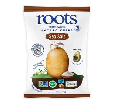 a potato chips bag with Roots