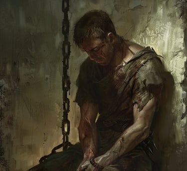 Edward Lang, a convict prisoner sent to Australia in chains in a cell