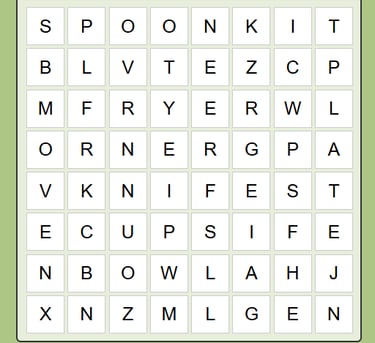 Kitchen Game Word Search