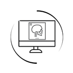 Digital skull x-ray icon displayed on a computer monitor for medical diagnostic imaging.