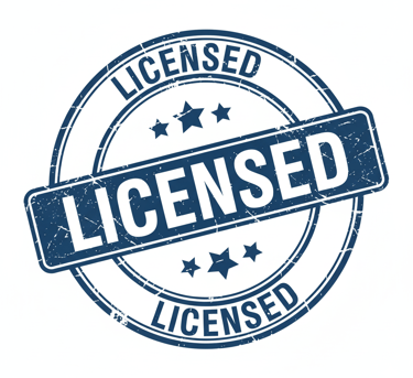 a blue and white sign with the word licensed