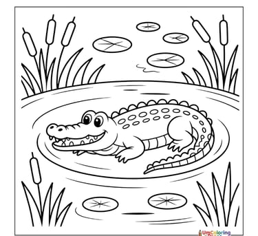 Swimming crocodile outline drawing kids worksheet