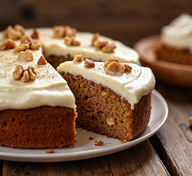 bolo de nozes com cobertura branca e nozes picadas