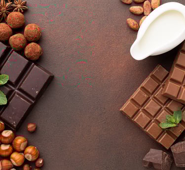 Barras de chocolate, trufas e especiarias
