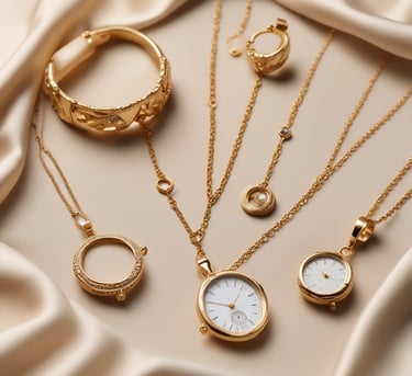 Close-up of elegant gold hoop earrings resting on a soft pastel fabric.