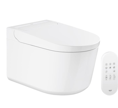 a smart toilet with a remote control and a remote control