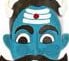 a blue mask with a mustache and a mustache on it