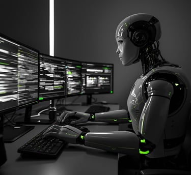 Editorial image representing AI handling multiple digital tasks to generate online income.