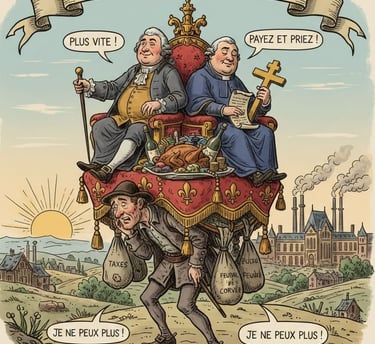 Politische Karikatur des Ancien Régime: der dritte Stand trägt Adel und Klerus
