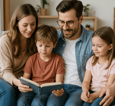 Familia fomentando lectura en casa