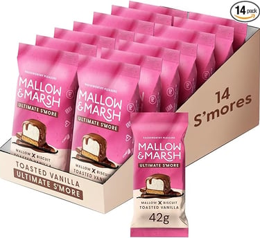 Mallow & Marsh Toasted Vanilla Ultimate S'mores bars in a 14-pack display box.