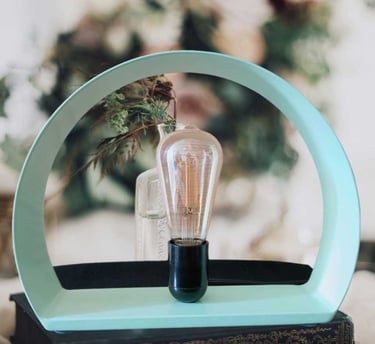 luminaire artisanal en acier upcyclé collection Memphiis bleu dragée