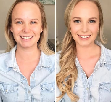 Before and after picture of a makeup makeover client