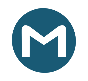 White letter GMAIL icon inside a dark blue circle, minimalist brand logo design.