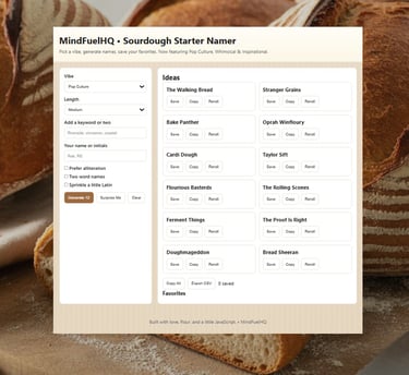 sourdough bread starter namer