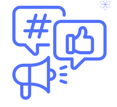 Icon with hashtag, thumbs up, and microphone, symbolizing official communication channels