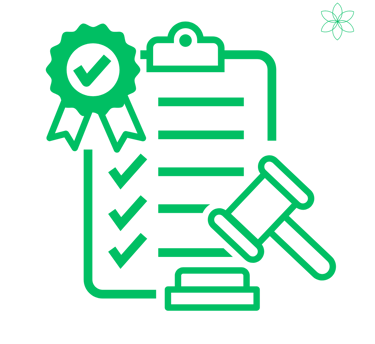 Clipboard icon with justice symbol, representing acceptance of regulations.