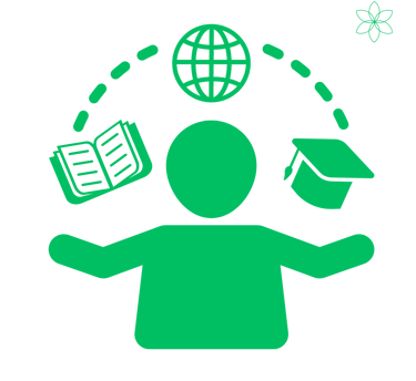 Person with book, globe, and graduation cap, symbolizing technical training