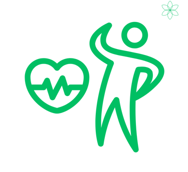 Icon of a person with a heart, symbolizing health and well-being.