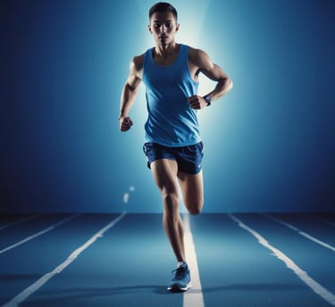 athlete running in an athletics race wearing a runner's uniform