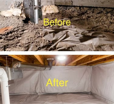 crawls space before moisture barrier and mold remediation and after in marietta ga