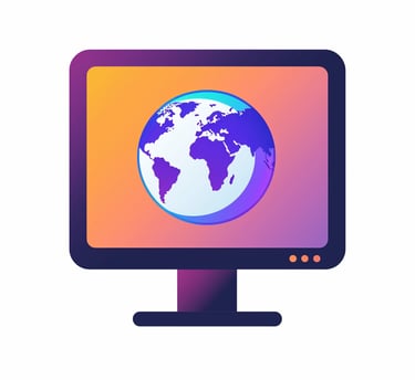 Eine Illustration von einem farbigen Monitor auf dem eine Erdkugel zu sehen ist