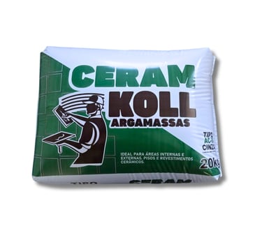 A 20kg bag of Ceram Koll grey AC-II thin-set mortar for interior and exterior ceramic tile installation.