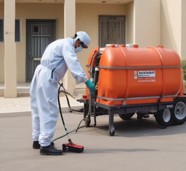 a man in a white suit and a red and white truck