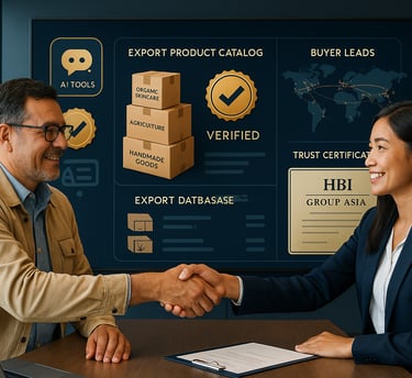 Entrepreneurs and small business owners connecting with buyers worldwide, showcasing products in local and international mark