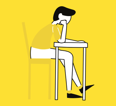 Dessin d'un étudiant à son bureau